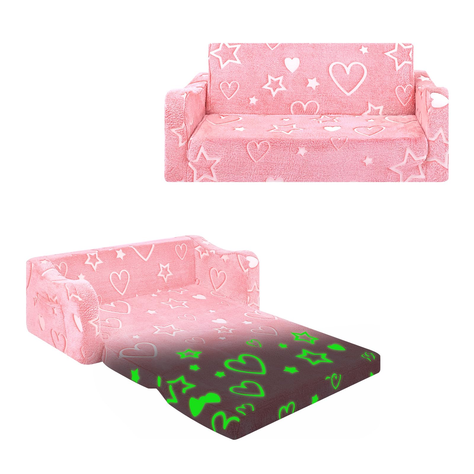 Kids Couch Extra Large Glow in the Dark 2-in-1 Folding Kids Sofa Bed
