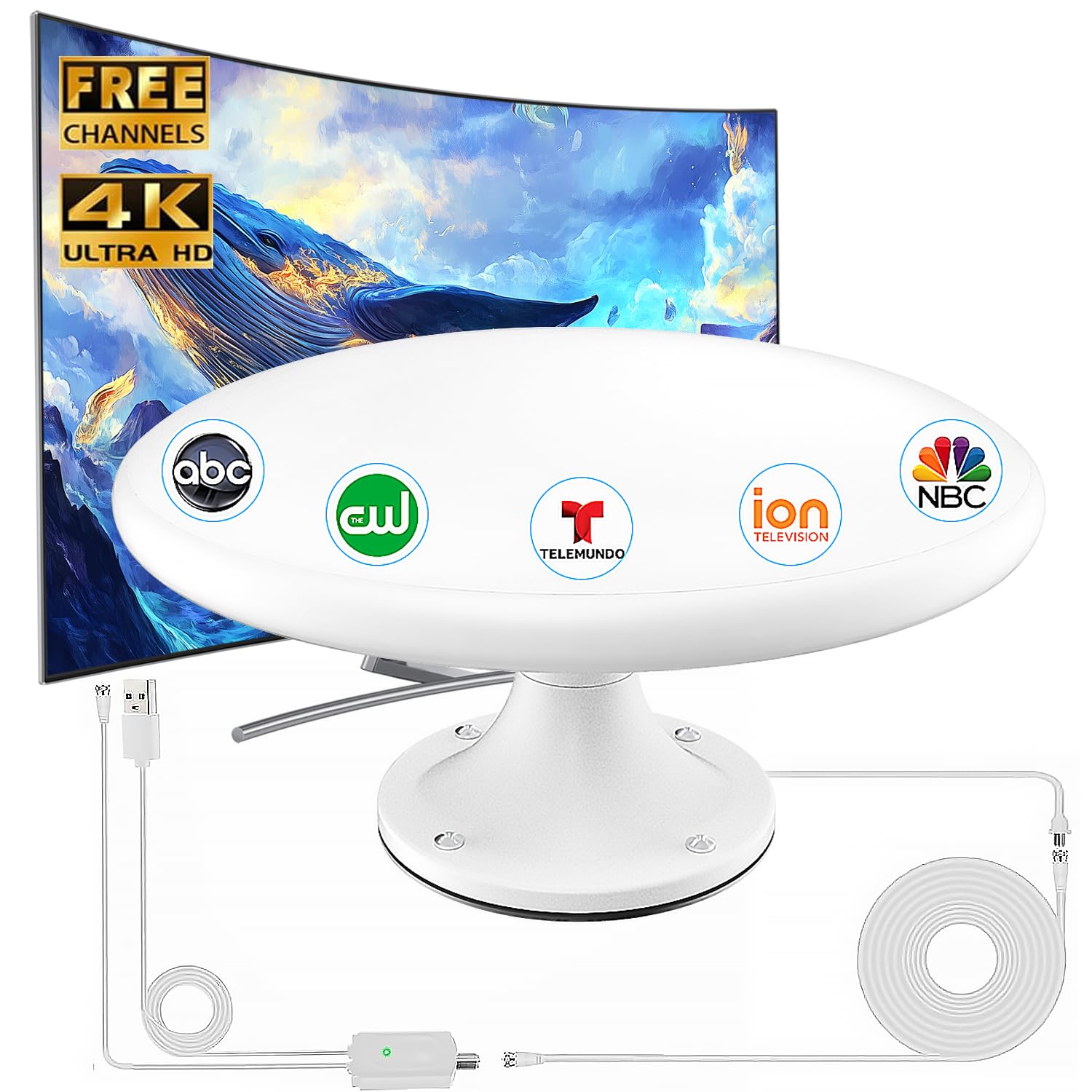 Antena de TV RV con señal amplificada, antena de TV digital HD para exteriores con recepción de largo alcance, fácil instalación, para caravana, remolque, camión, caravana, barco (blanco)