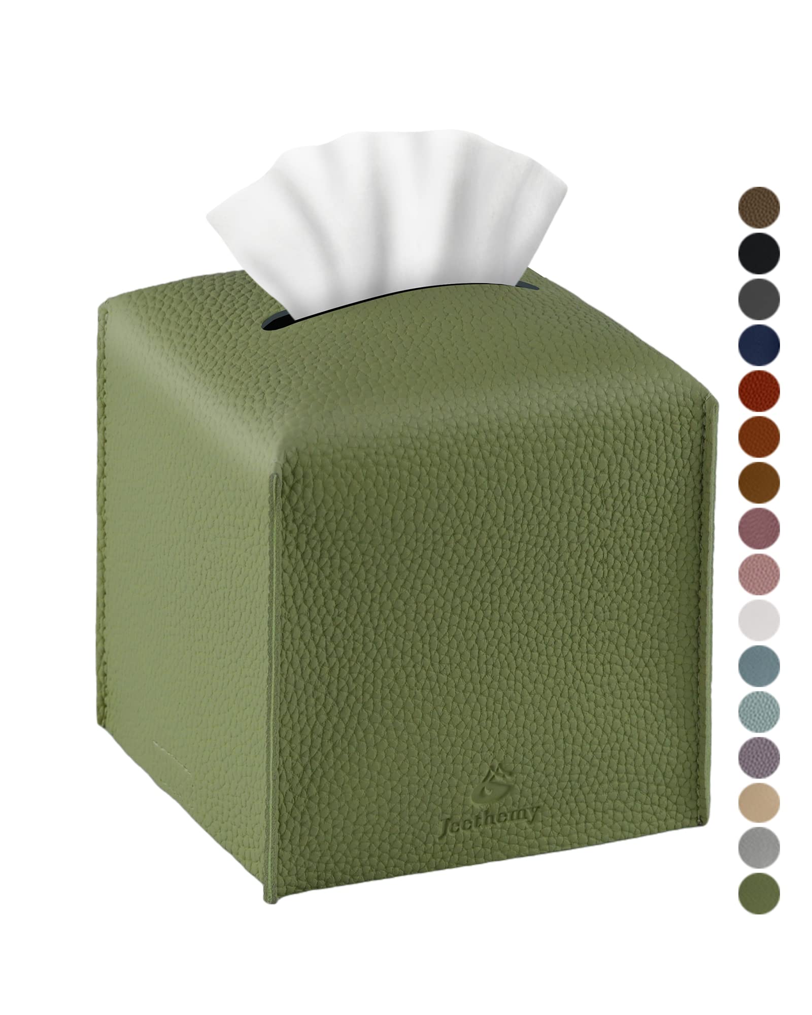 Contenitore Portafazzoletti Quadrato In Pelle Sintetica Verde: Elegante E Pratico Per Casa, Auto E Ufficio, 13,3x13,3 Cm