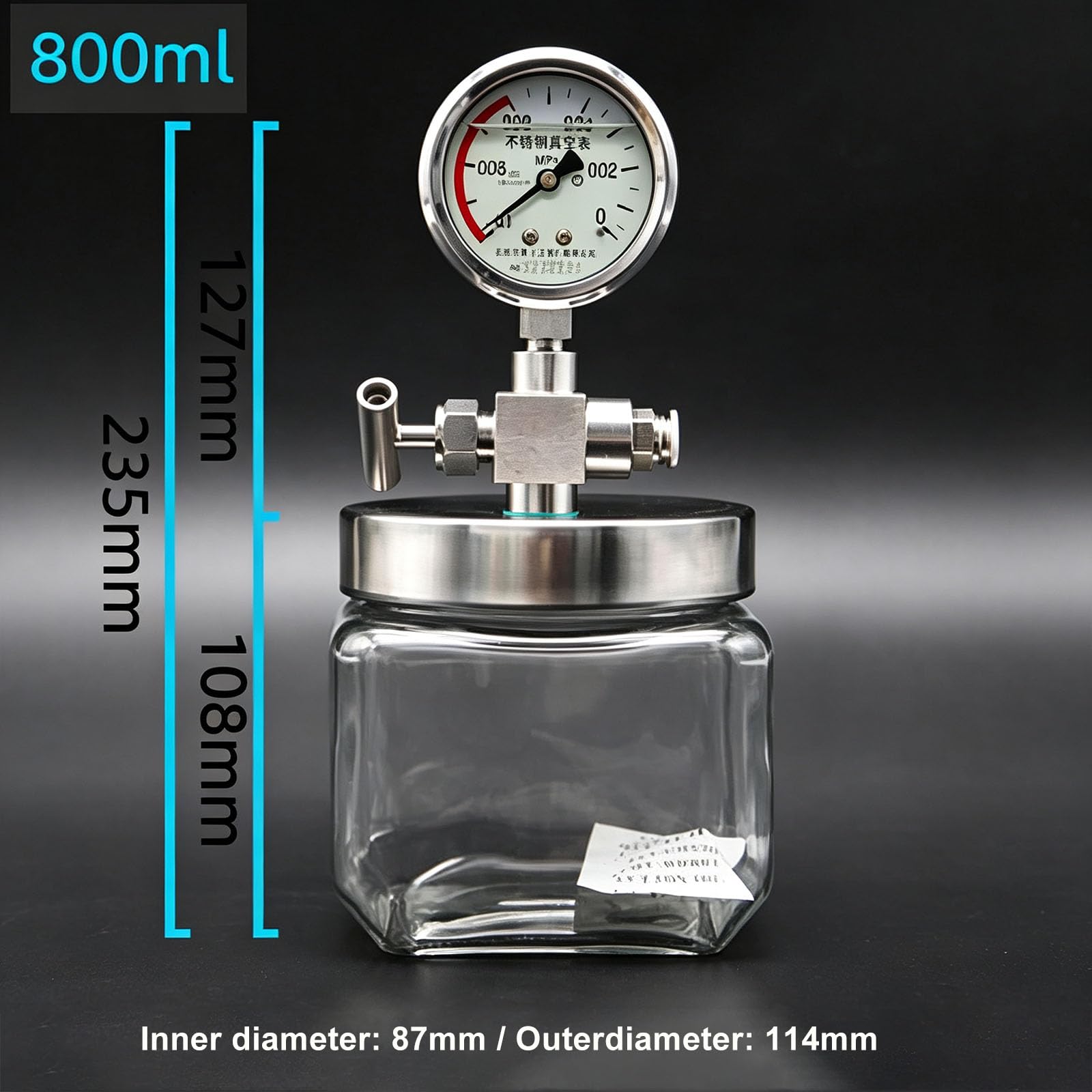 Camera A Vuoto In Vetro, Camera Di Degassamento Sottovuoto Con Manometro, Materiale In Vetro, Facile Da Usare, Per La Conservazione Di Campioni Di Laboratorio, Stoccaggio Di Campioni 800ml
