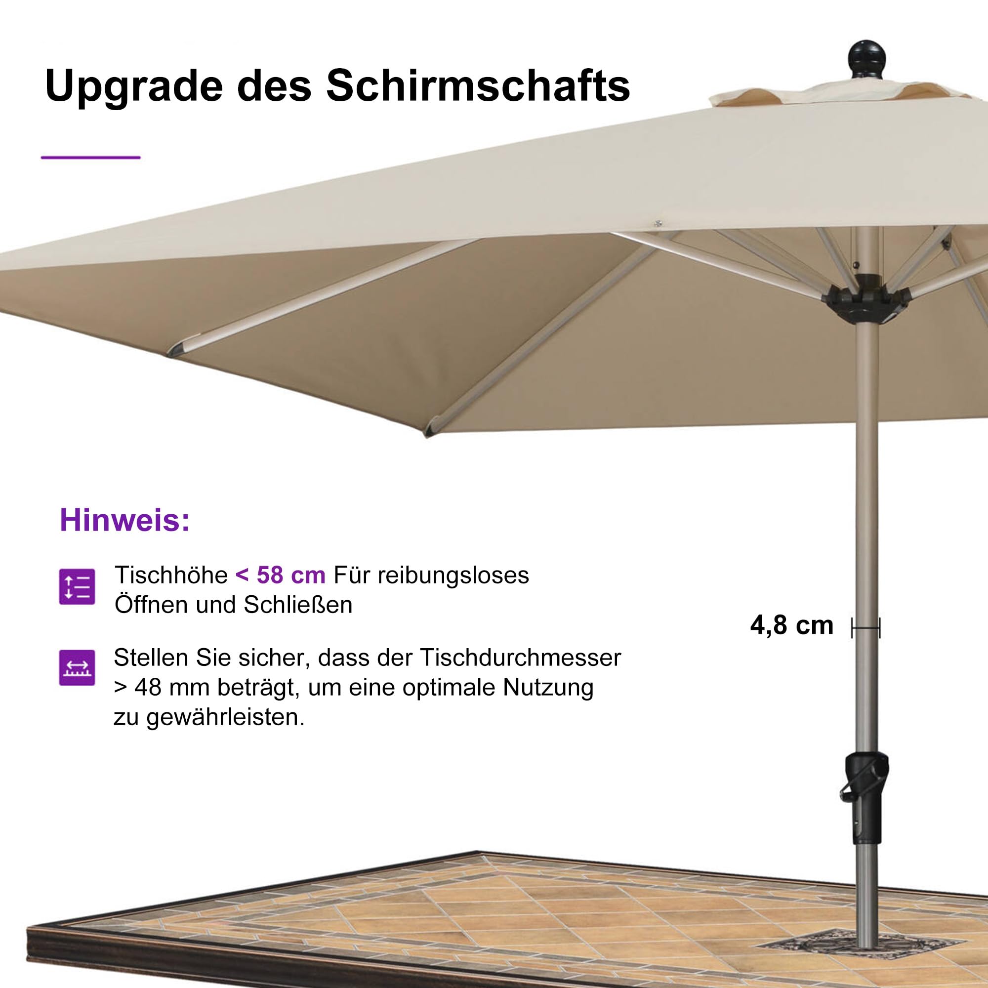 PURPLE LEAF Marktschirm mit Ständer 300 × 300 cm Quadratisch UV 50+, Beige