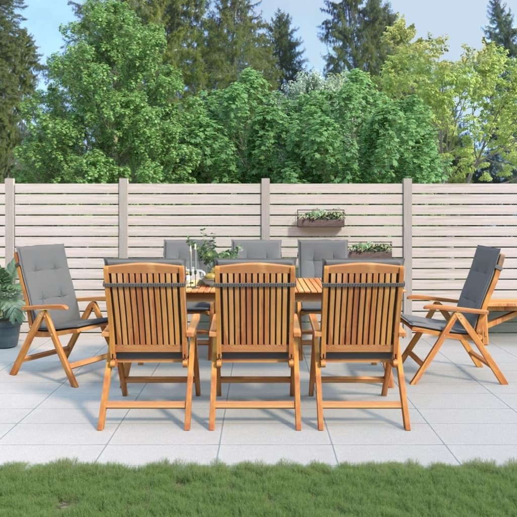 Sedie da giardino con cuscini, 8 pezzi, regolabili, in legno di teak massiccio, pieghevoli, comode per esterni, con cuscini impermeabili, mobili per terrazza e giardino