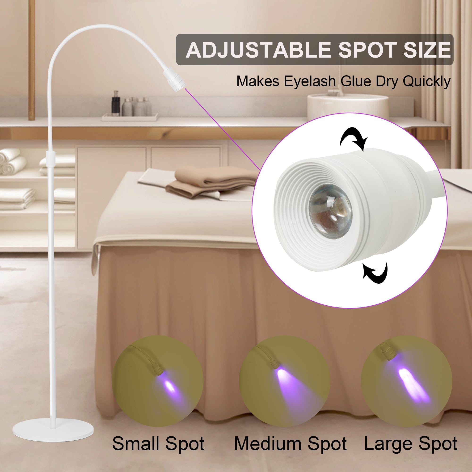 UV Wimpern Lampe, 10W LED-UV-Licht für Lichthärtenden Anwendungen, Schwanenhals Wimpernlicht, 1-3 Seconds Quick Healing, Wimpernverlängerung Einstellbare Punktgröße with Fußschalter,Weiss