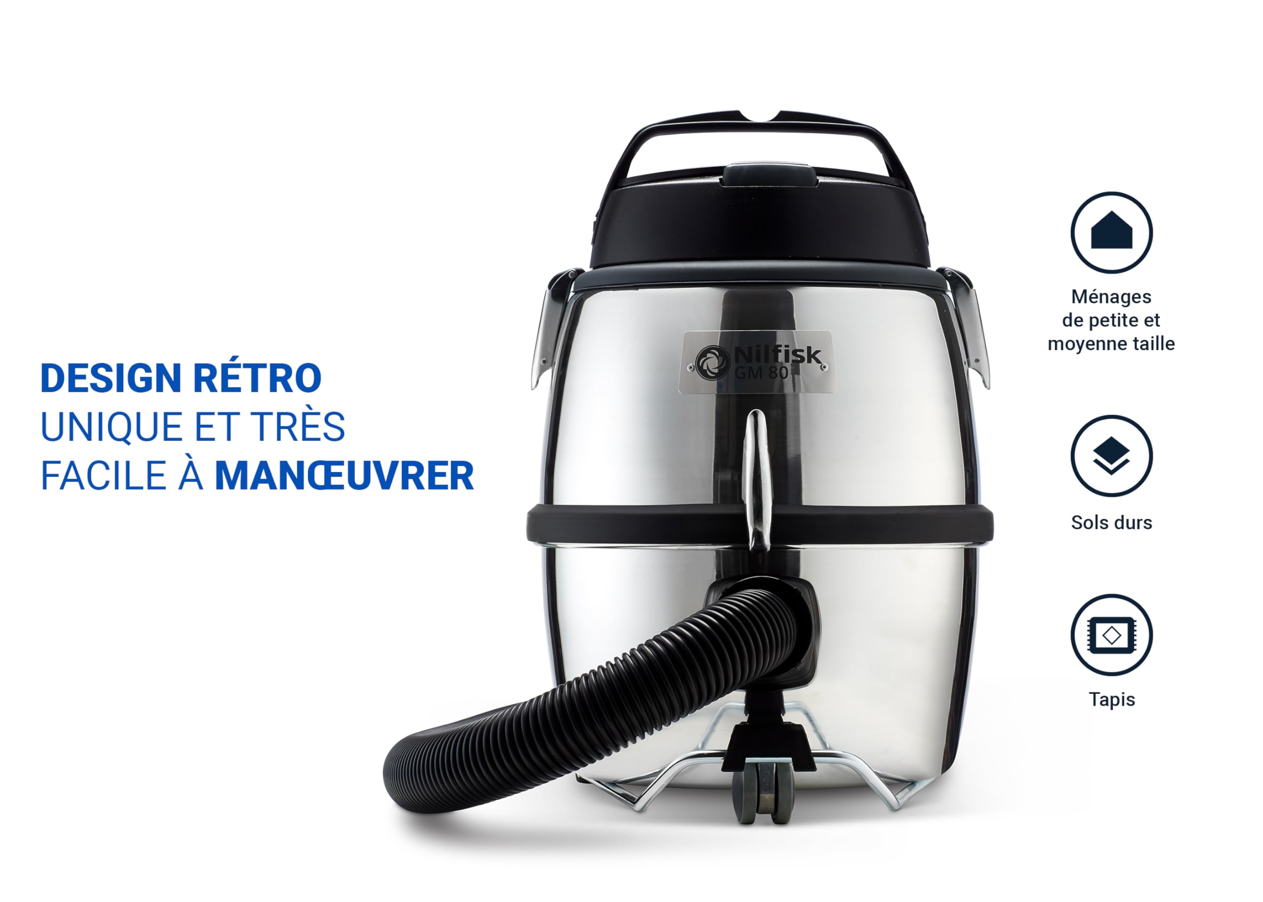 Nilfisk GM80 C Aspirateur pour Sols et Tapis - Aspirateur Traîneau Puissant et Léger - 6,5L (780 W), Argent