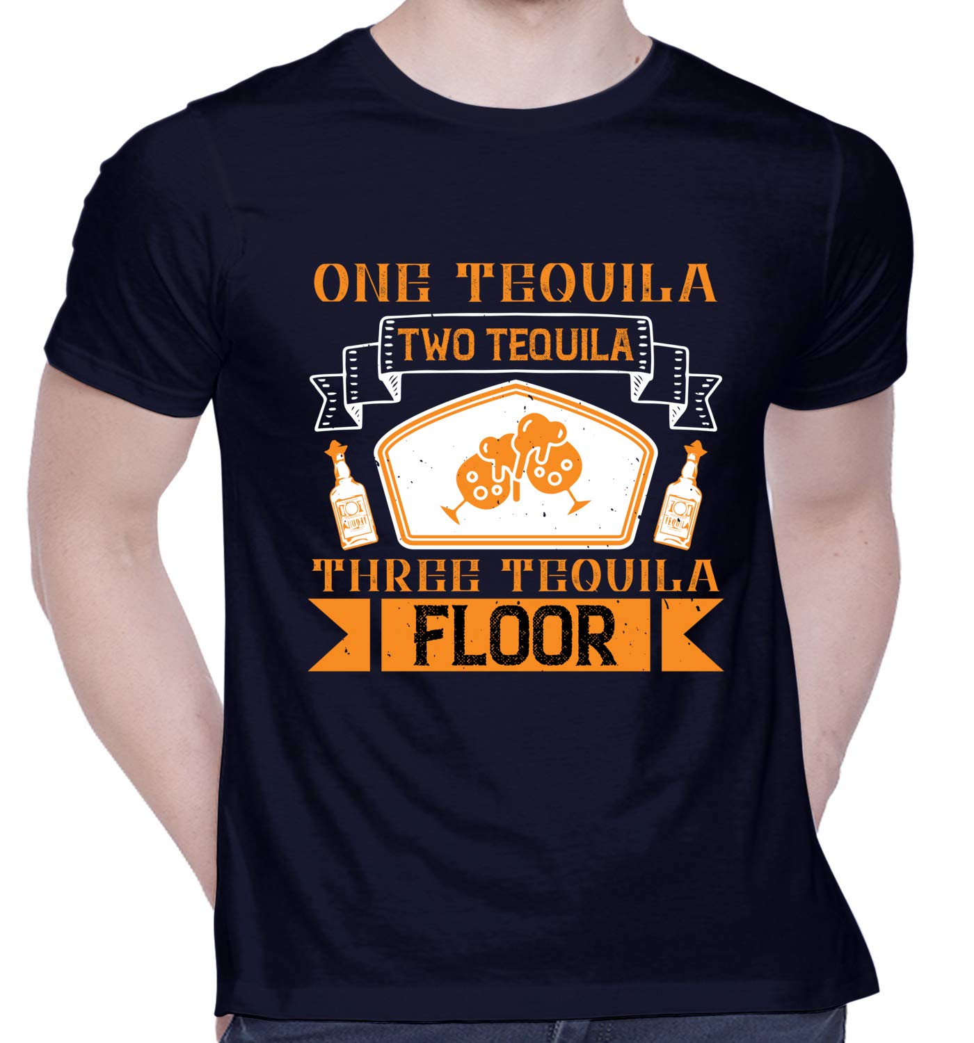 CreativiTGraphic Printed T-Shirt for Unisex One Tequila, Two Tequila, Three Tequila, Floor Tshirt | Casual Half Sleeve Round Neck T-Shirt | 100% Cotton | D00443-2483