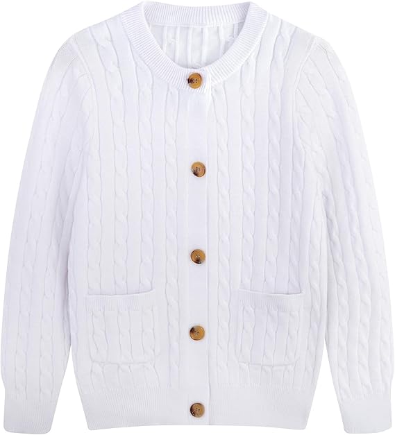 Girls Cardigan Long Sleeve Button Front Sweater Toddler Kids Knit School Uniforms Sweaters with Pockets 3-12 Years