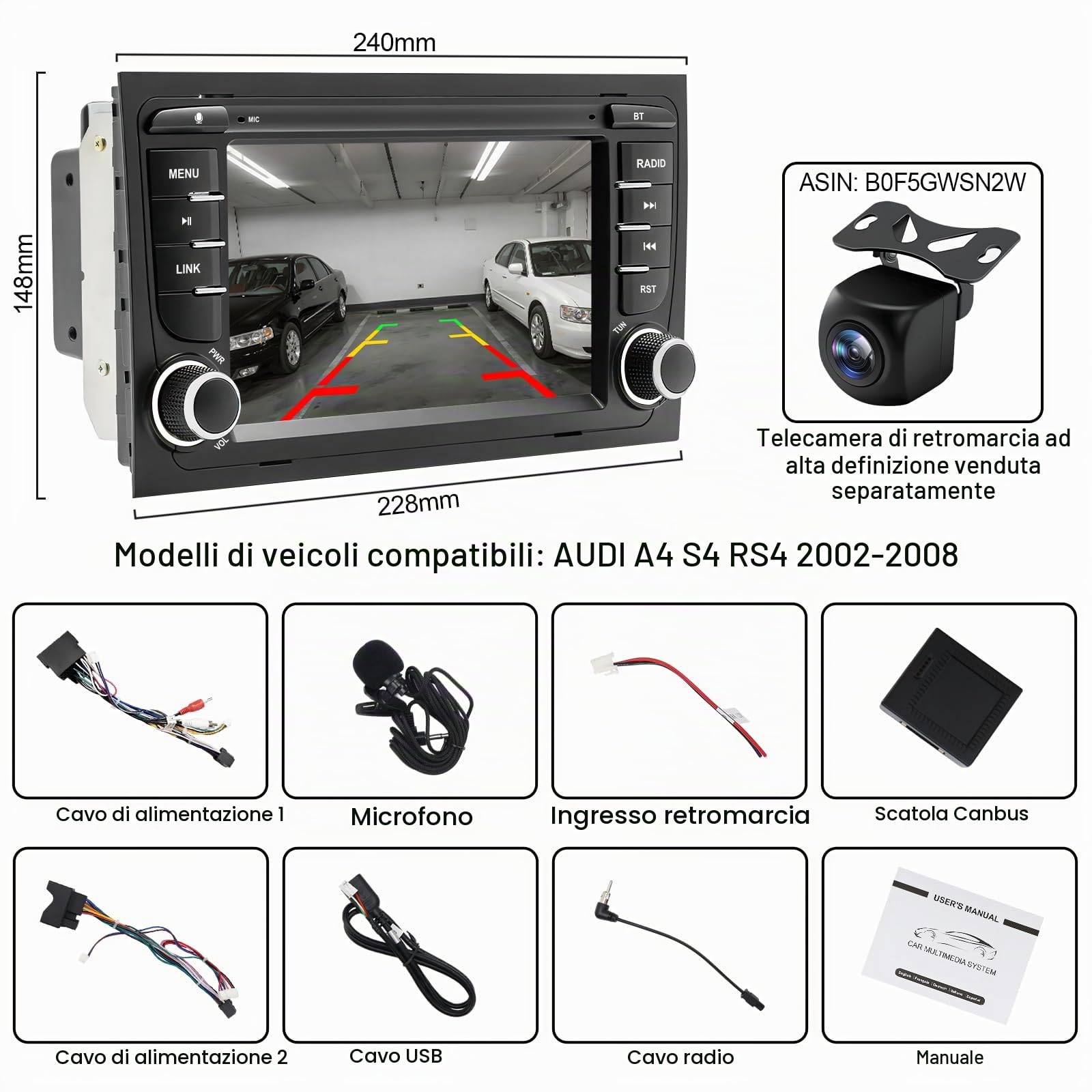Autoradio Linux per Audi A4 B6, B7, S4 RS4–Avvio in 3 secondi | Schermo IPS 7", CarPlay & Android Auto wireless, AM/FM/RDS, DSP, USB, Bluetooth, microfono, comandi al volante – plug & play