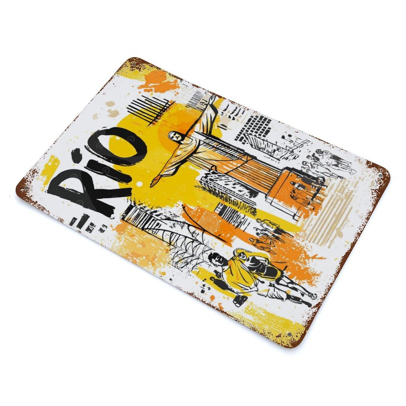 Rio De Janeiro Travel Vintage Rust Metal Sign 11.8"x7.9", for Pub, Kitchen And Man Cave Decor, Rustic Home Decor