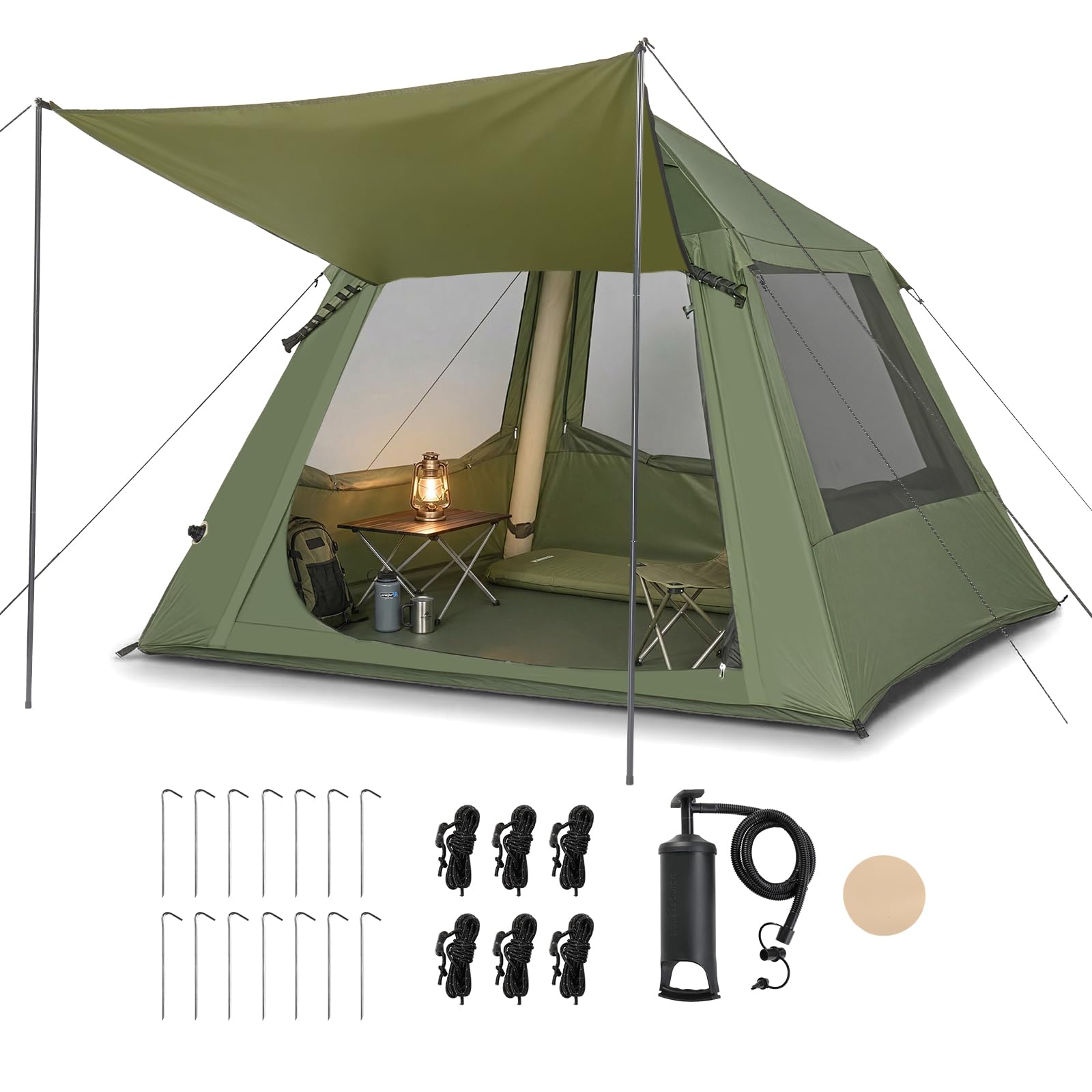 VINGLI Inflatable Camping Tent, All-Weather Inflatable Hot Tents with Pump, Blow Up Tent for Camping with Mesh Doors & Windows, Inflatable Air Tents for Camping Adult (Beige, 2-4 Person) - view 1