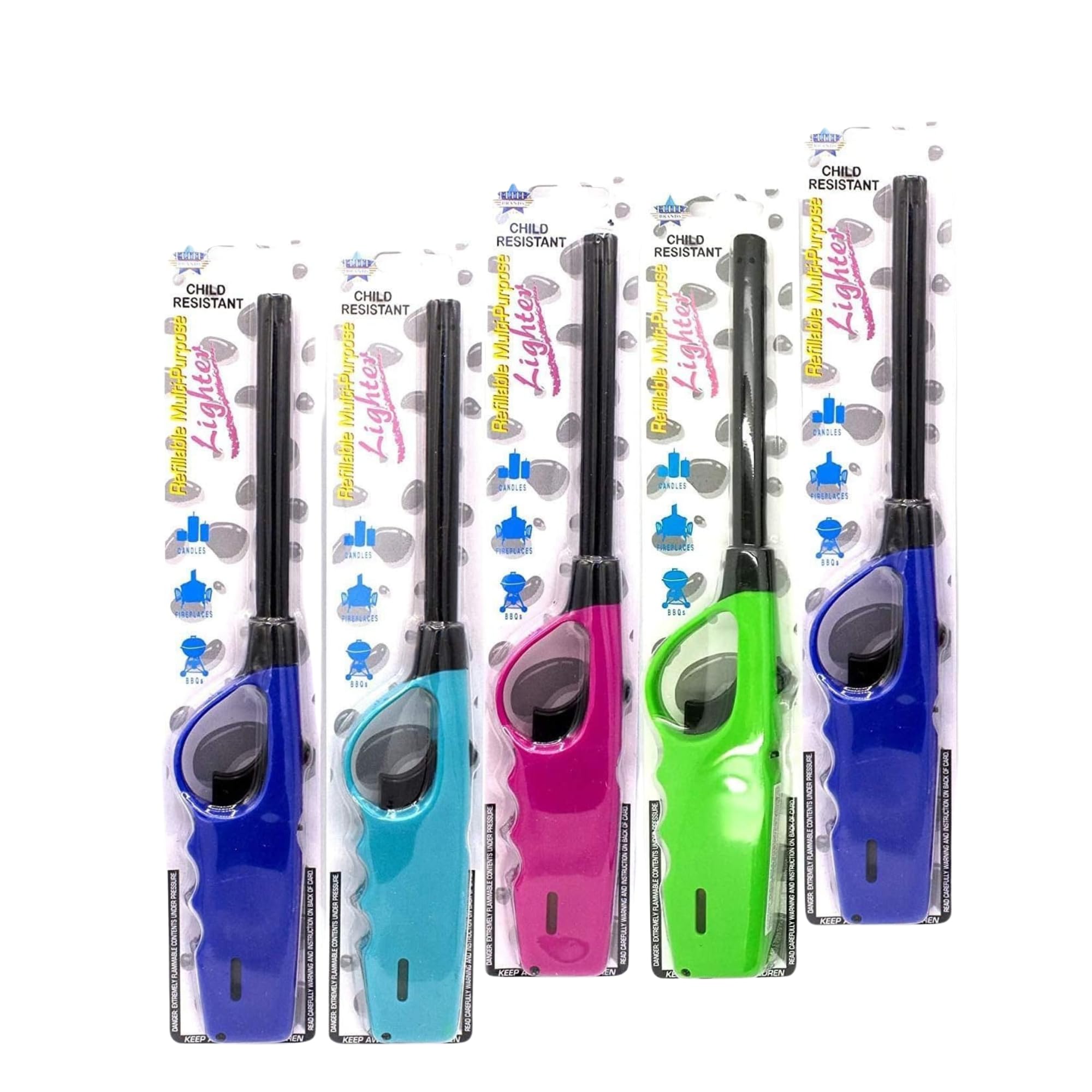 Refillable Butane Long Neck Utility Lighters Multi-Purpose 5-Pack
