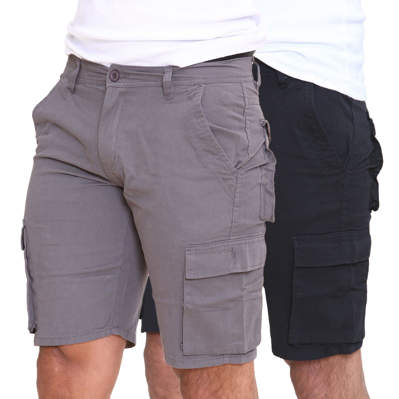 Westace Men's Black & Charcoal - Cargo Cargo Shorts Combat Twill Work Chino Knee Length Summer Pants Pockets Pack Of Two, 36W