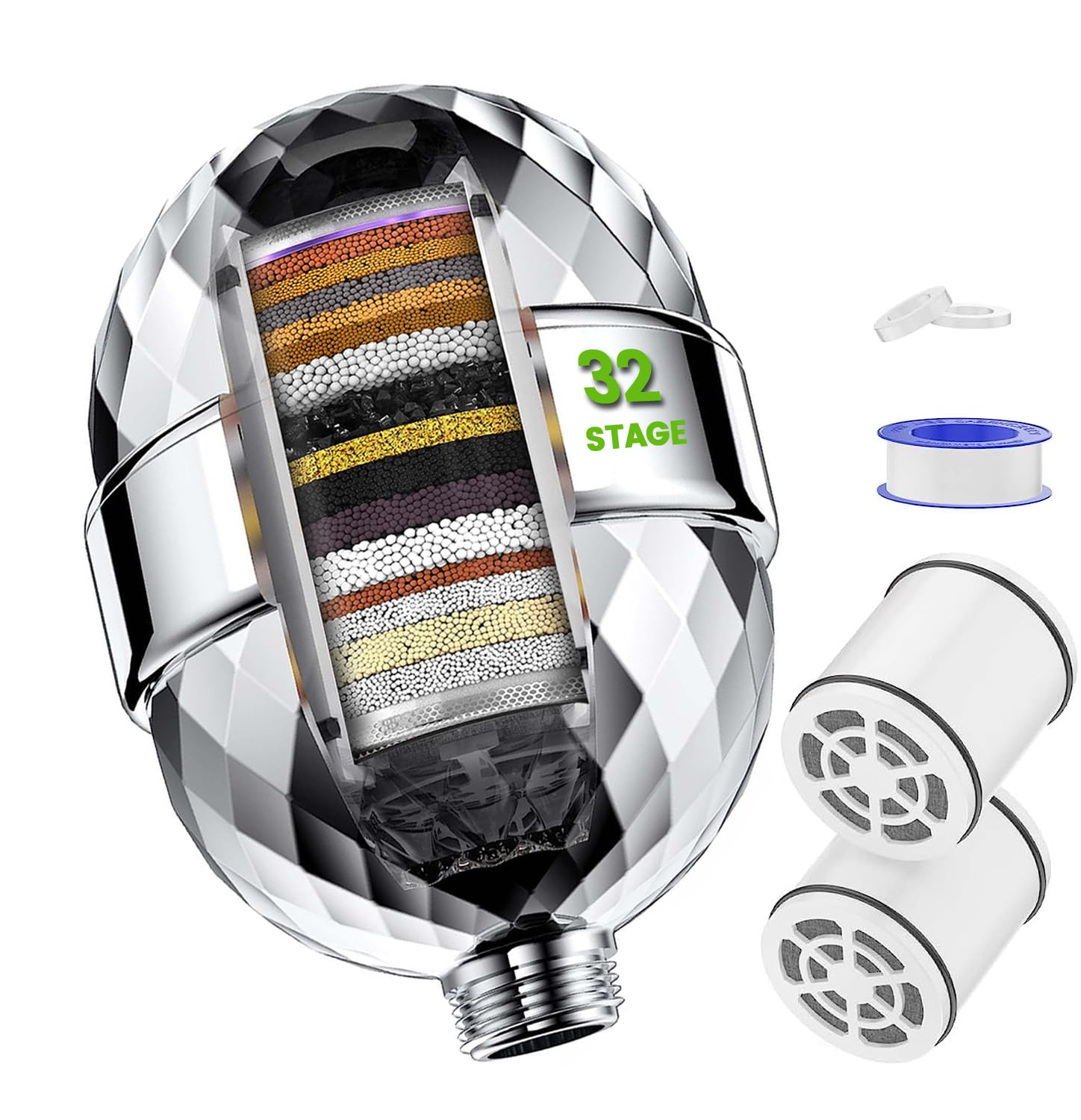 Gowinsee White 32 Stage Shower Filter With Vitamin C For Hard Water - Water Softener Shower Head Filter With Replaceable Multi-Stage Filter Cartridge To Remove Chlorine, Heavy Metal