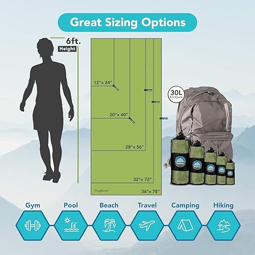 Miniatura 81 de Youphoria Toalla de viaje de microfibra de secado rápido, ligera, toalla de secado rápido para camping, playa, mochilero, senderismo y deporte Gris