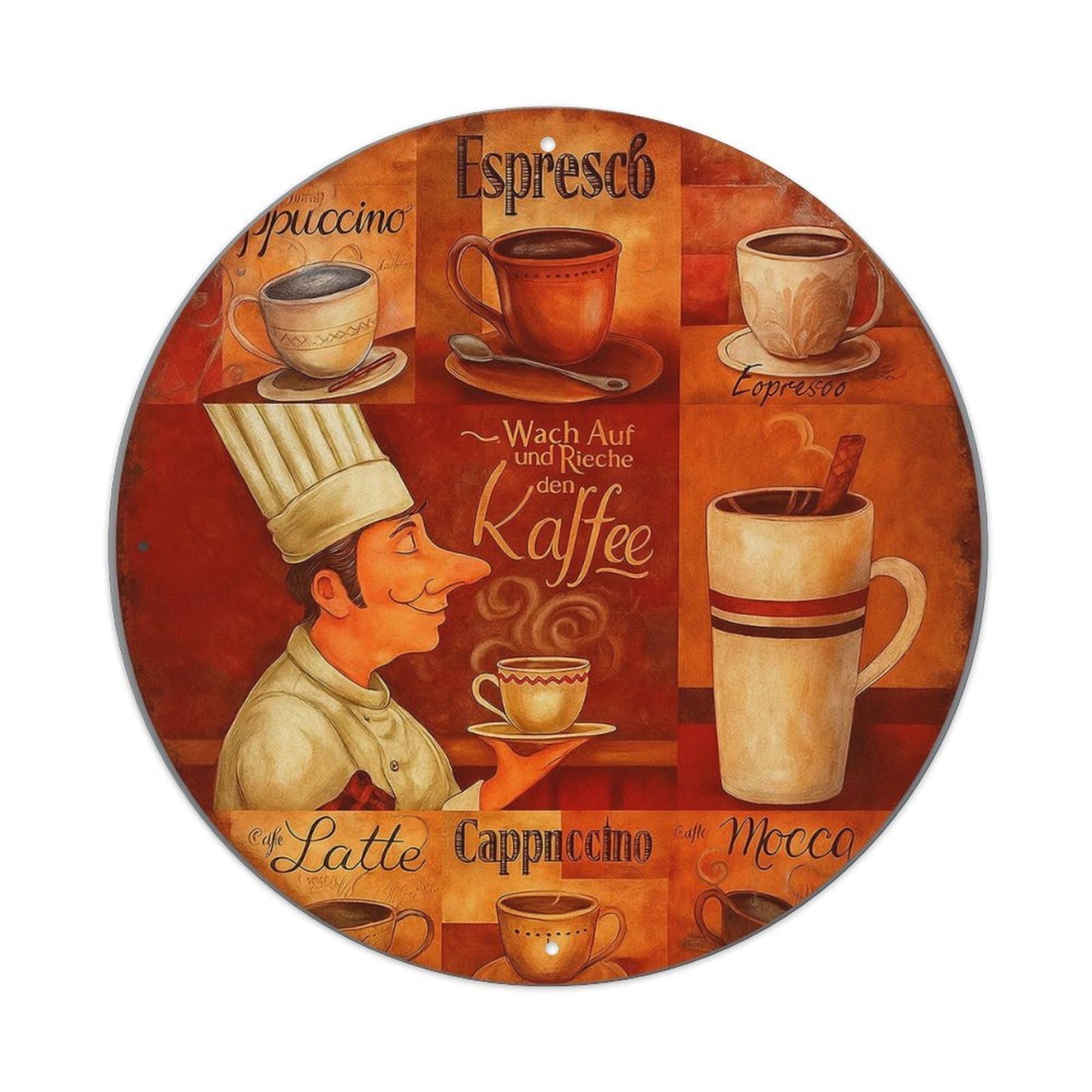 Coffee Chef Art Pattern Print Vintage Round Tin Sign Retro Metal Wall Decor Metal Poster, Home Bar Garage Cafe Wall Art Decoration 8x8Inches