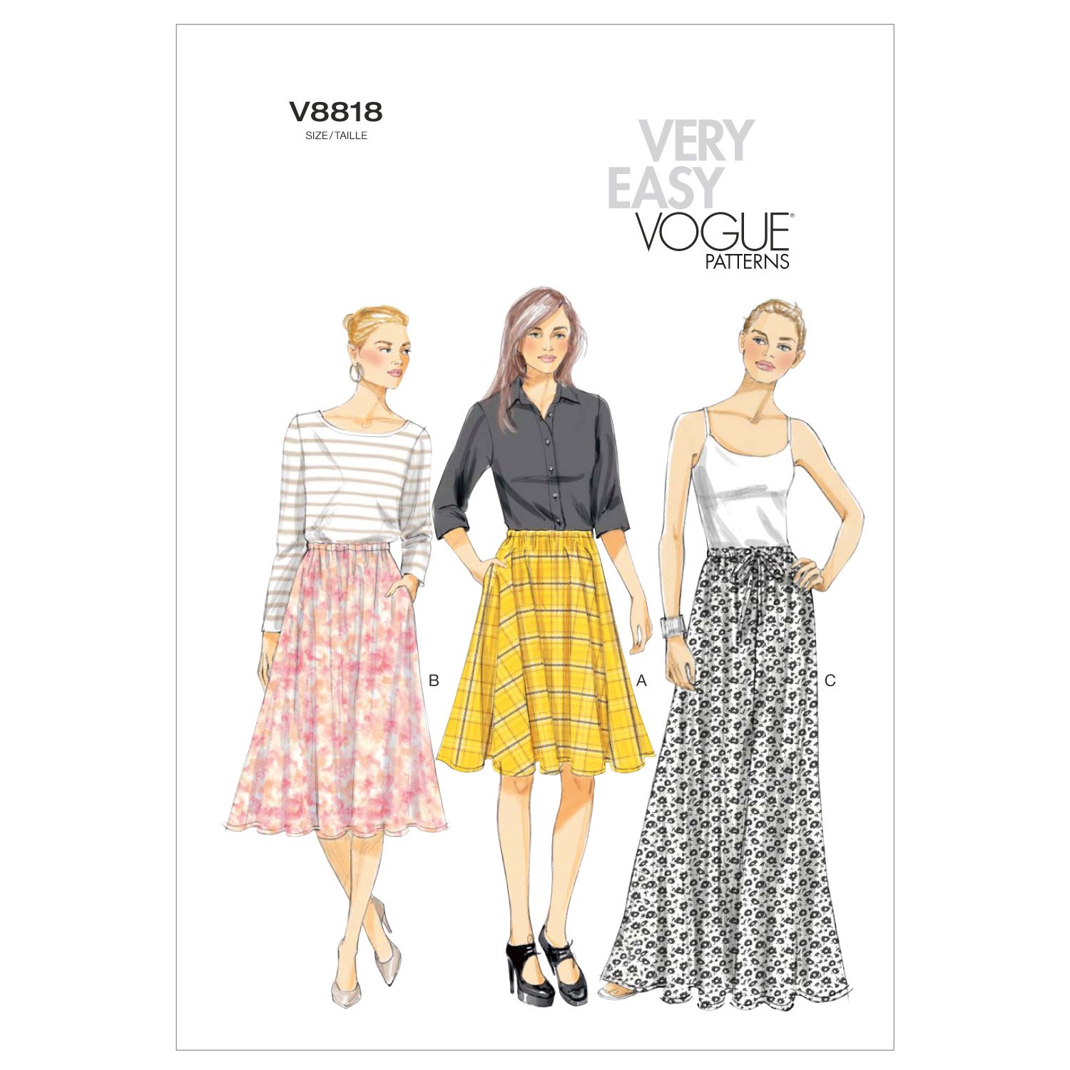 Patrons de jupe pour femme en papier Vogue v8818 toutes tailles