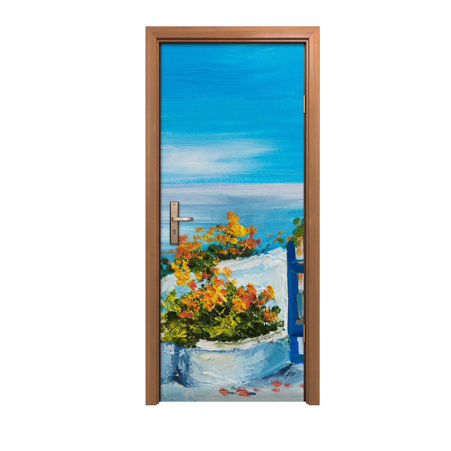 Fleurs de mer autocollant de porte 90x200cm pour rafraîchir une décoration intérieure de chambre