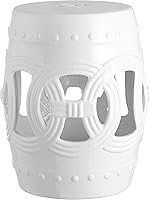JONATHAN Y TBL1022A Lucky Coins 16" White Ceramic Drum Garden Stool - Indoor/Outdoor Spill-Proof Plant Stand, Side Table for Bohemian Coastal Decor