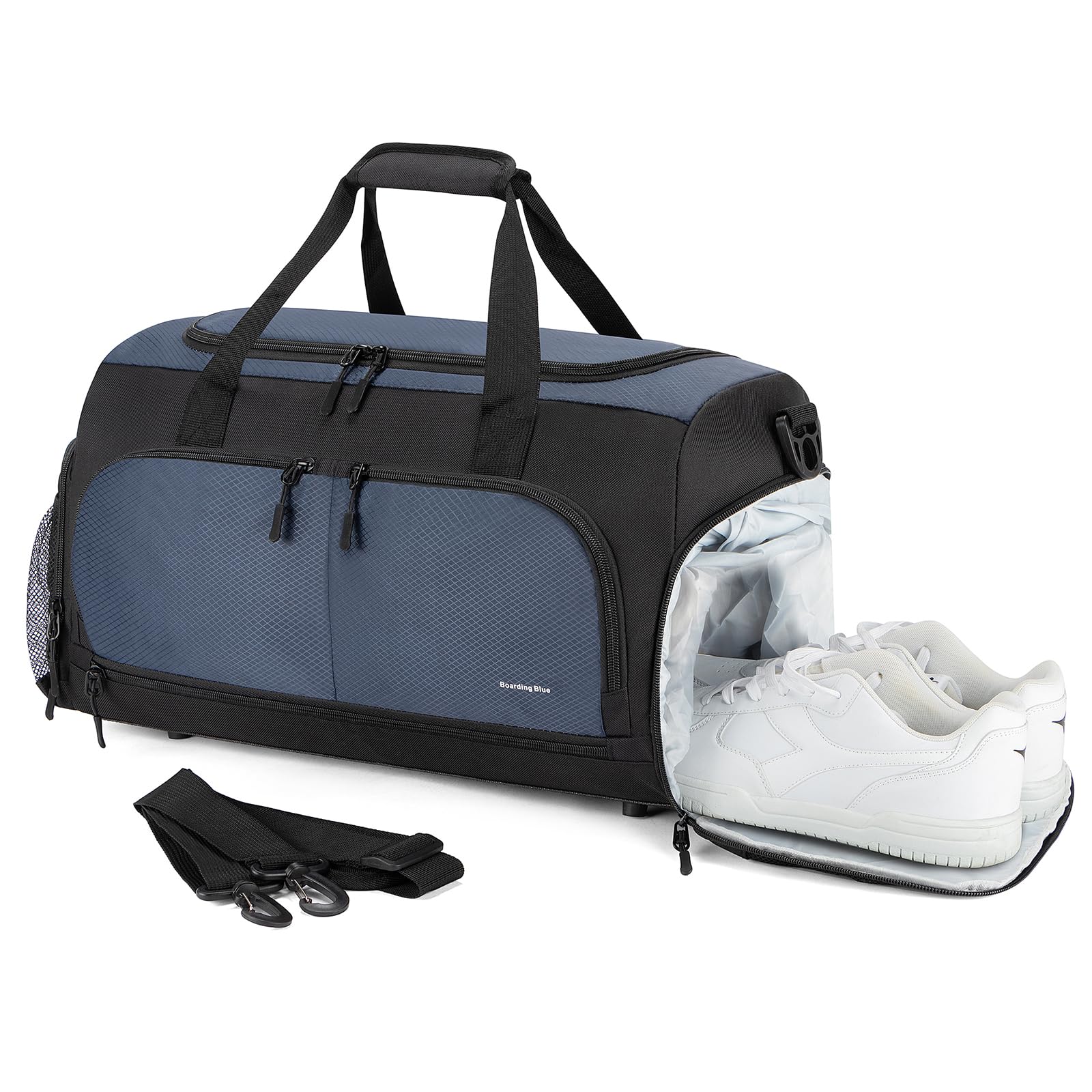 Boarding Blue Gym Bag for Women & Men-20 Inches Lightweight Duffel Bag with Wet Pocket Shoe Compartment Including Water Resistant Pouch (Navy)