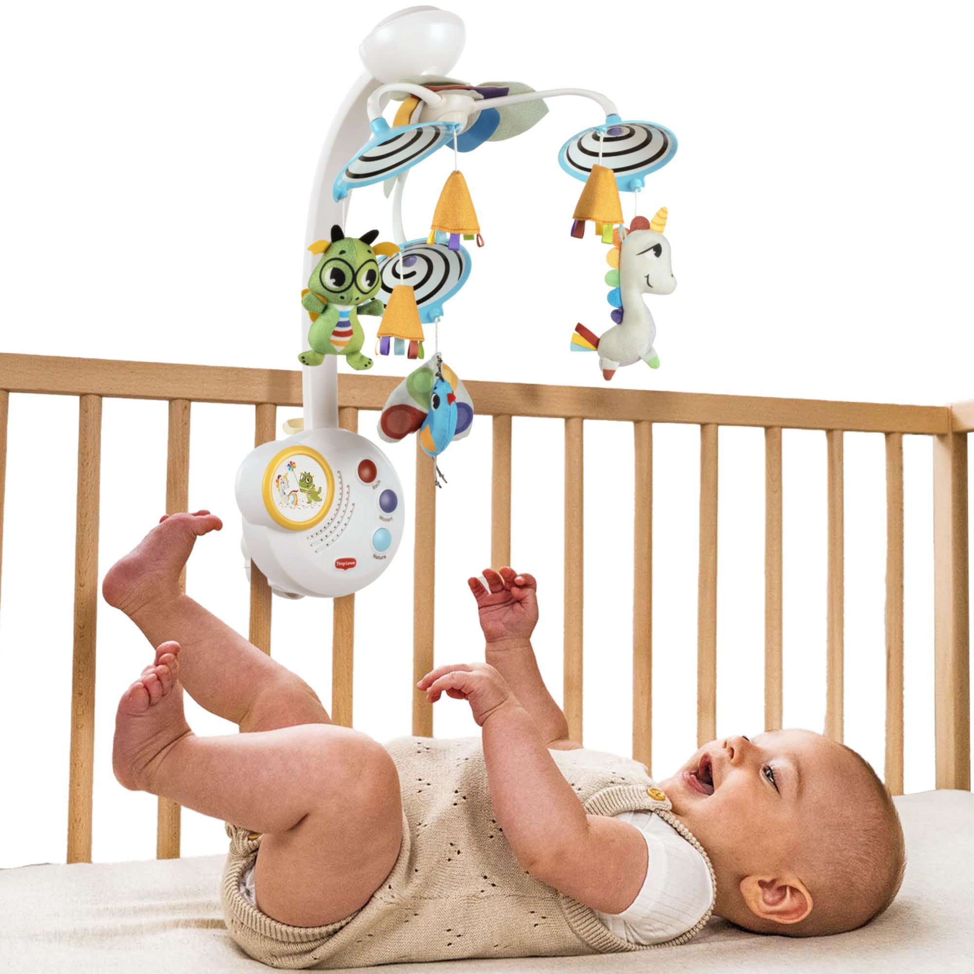 Tiny Love Classic Mobile, 2 in 1 Giostrina Culla Neonato, 0+ Mesi, Giostrina Neonato, Stimolazione visiva, Accompagna il Bambino Nella Crescita, 20 minuti di Musica Ininterrotti, Born To Party