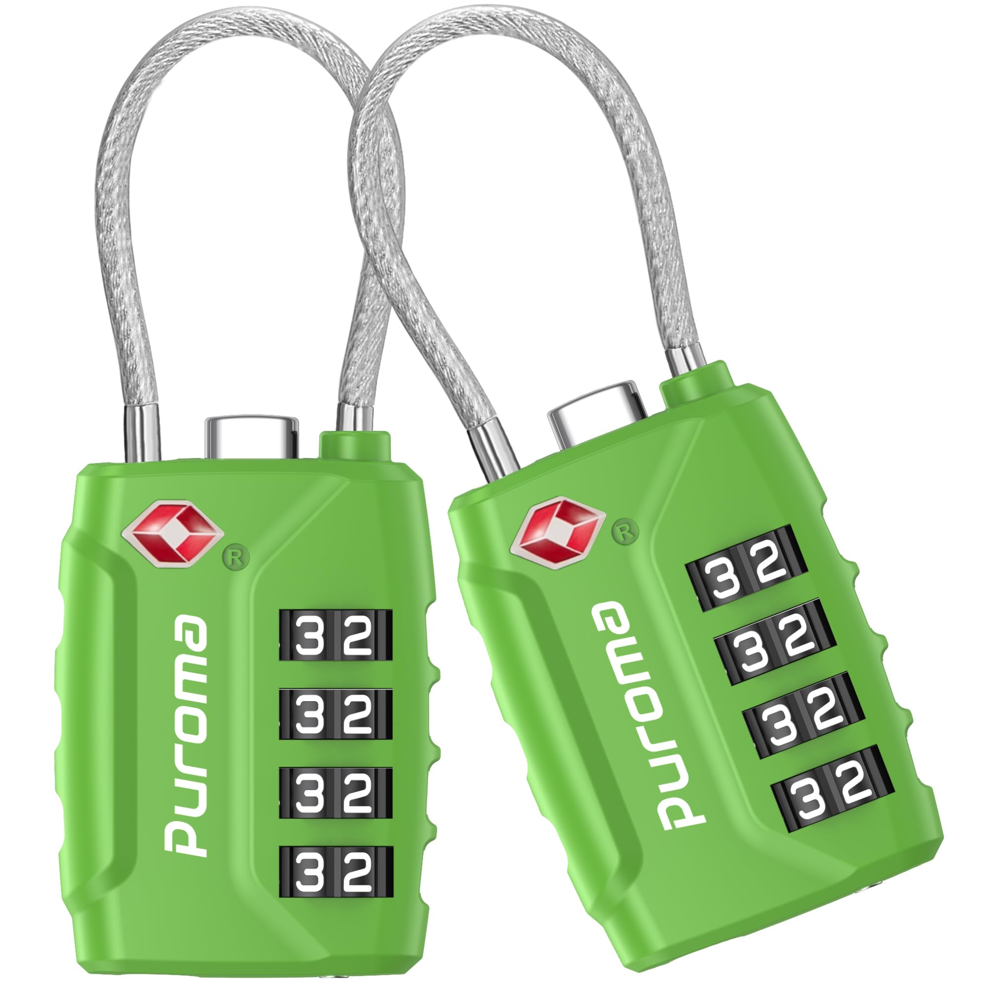 Puroma 2 TSA Approved Luggage Locks 4 Digit Code Cable Lock Basic Green