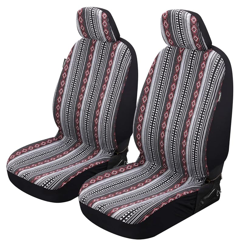 Capa de Banco Automotivo P&J AUTO Baja Blanket com Listras Clássicas, Tecido de Poliéster, Bancos Dianteiros, Preta e Branca, Par com 2 peças