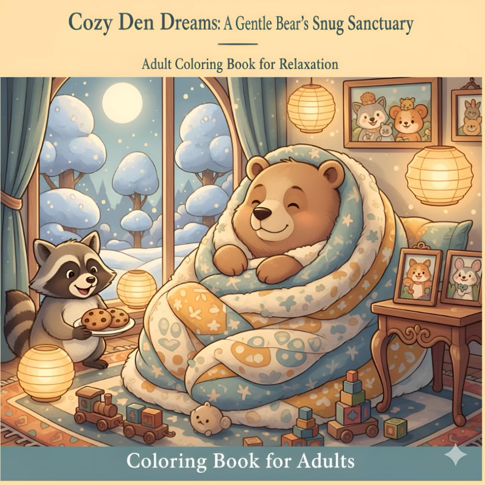 Cozy Den Dreams: A Gentle Bear's Snug Sanctuary - Adult Coloring Book for Relaxation (Blanket Fort Moments)