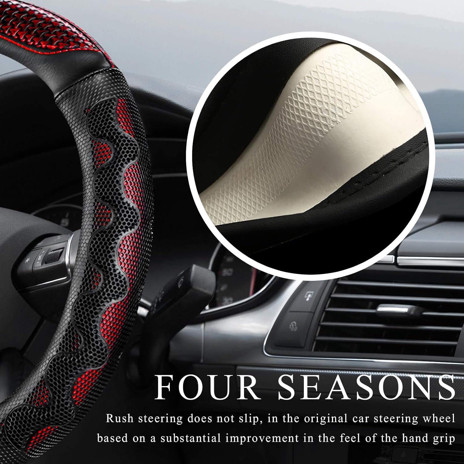 Car Steering Wheel Cover, 15 Inch Anti-Slip Steering Wheel Cover Protector with 3D Honeycomb Design, Universal Steering Wheel Covers for Cars Truck SUV, Car Accessories (Red)