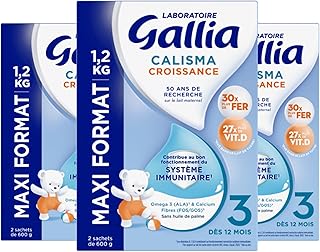 Laboratoire Gallia - Calisma Croissance 3ème âge - Lait en Poudre pour Bébé - Sans Huile de Palme - Lait Bébé dès 12 mois - Lot de 3x1,2kg