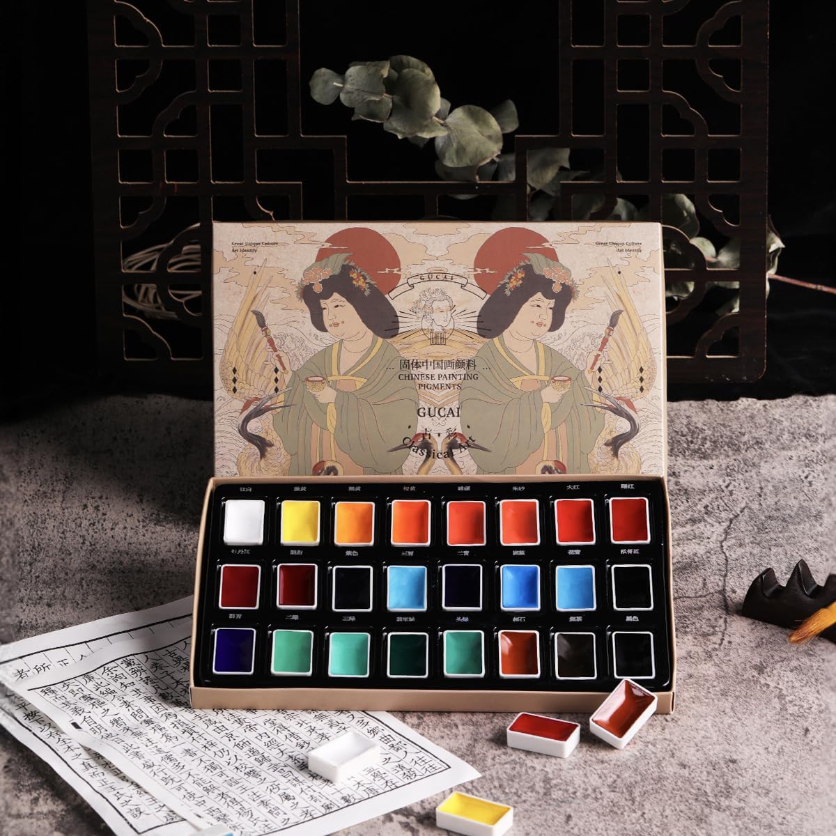 Watercolor Paint Set, Traditional Chinese Watercolor Paints, 24 Vibrant Colors Solid Watercolors Paints, Great Transparency And Fluidity Watercolor For Students, Artists And Beginners