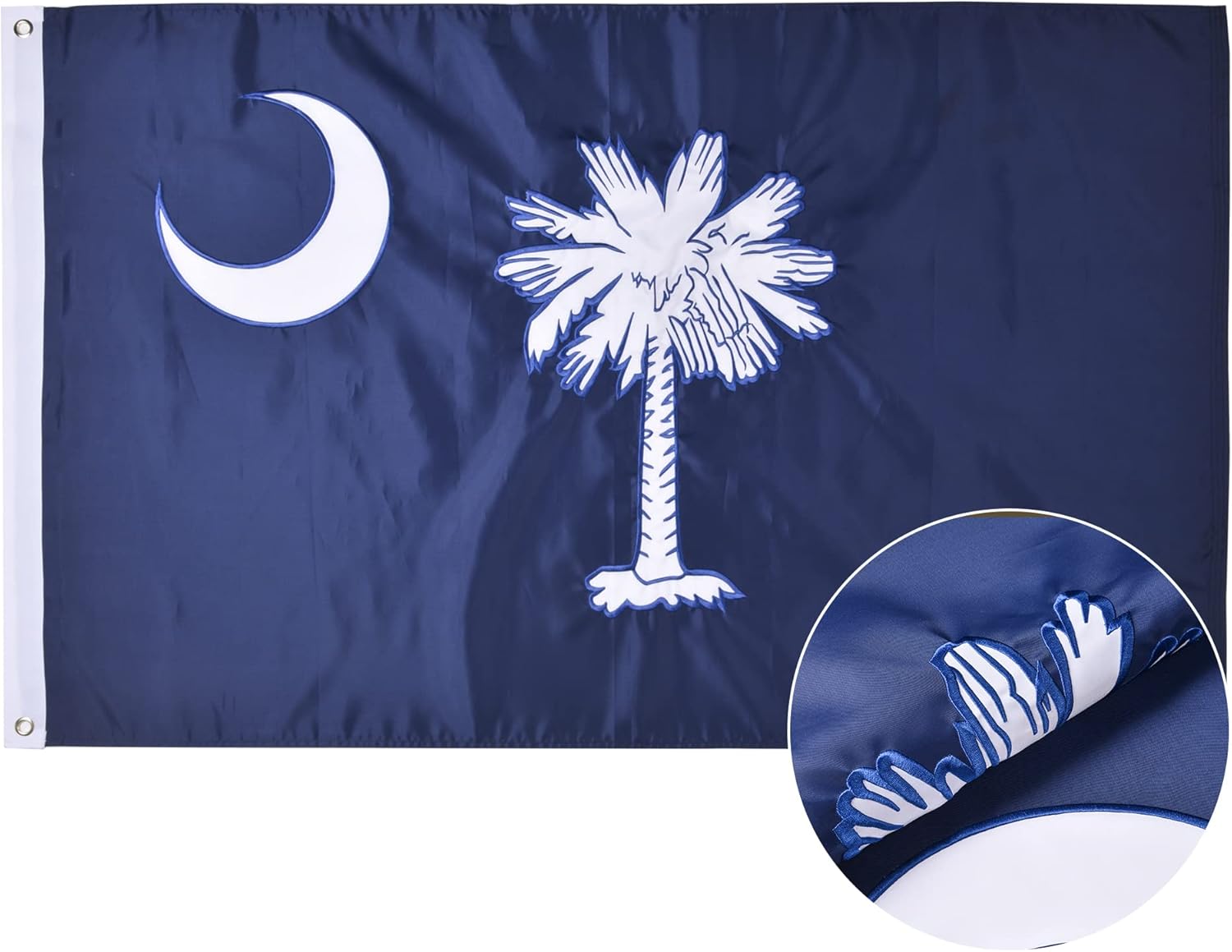 South Carolina State Flag 3x5 Ft, Deluxe Full Embroidered Heavy Duty Polyester Durable SC Outside Flags, Indoor/Outdoor, Sewn Stripes and Brass Grommets