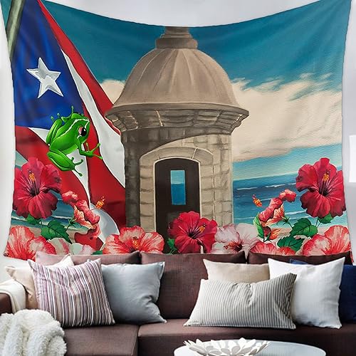 Miniatura 5 de AmbeHome Tapiz para dormitorio, tapiz de bandera costera de Puerto Rico, tapiz para colgar en la pared, tapiz de pared para sala de estar,