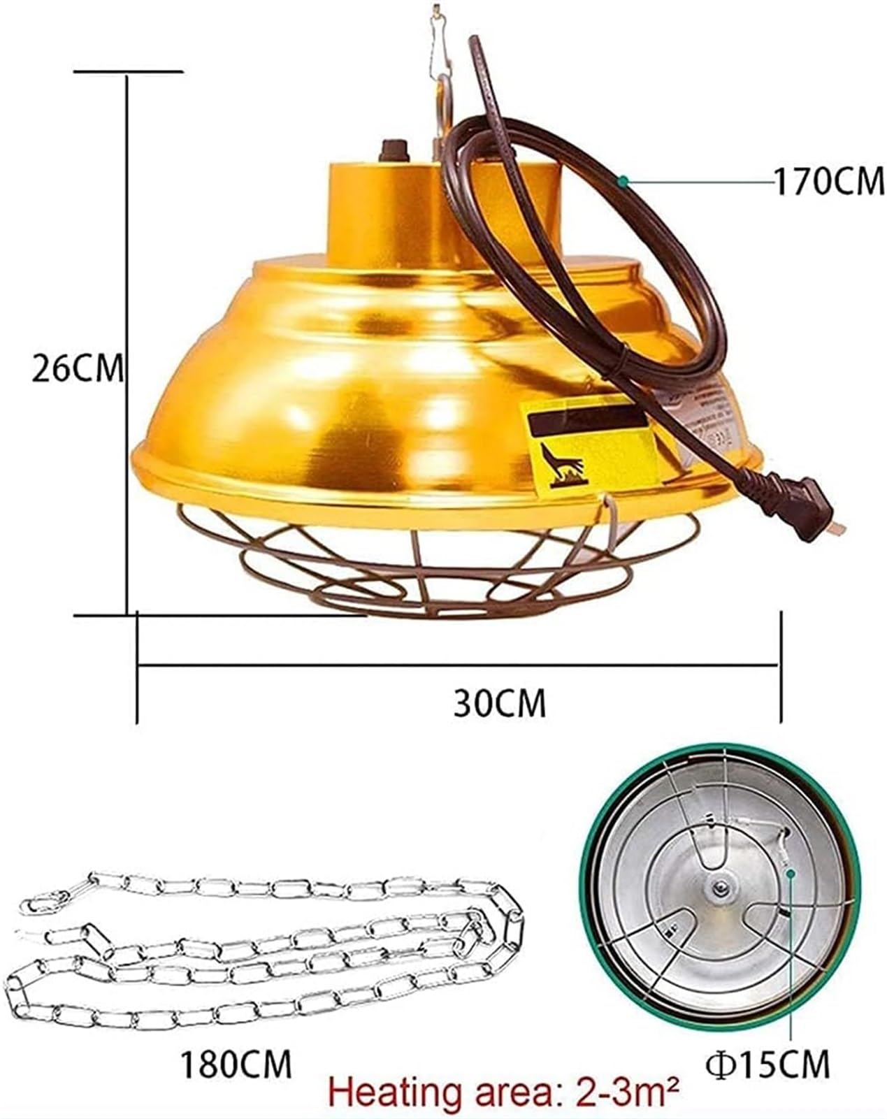 NEZIH Lampa grzewcza na podczerwień dla drobiu, lampa grzewcza dla kurczaków, regulowana lampa grzewcza 200-400 W, energooszczędna i wodoodporna dla piskląt, szczeniaków, lęgów, kaczek i zwierząt