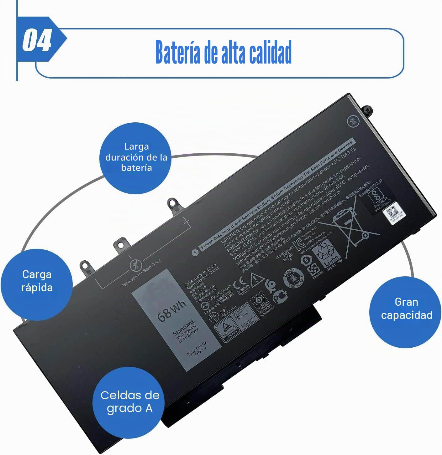 K KYUER 68WH GJKNX Batería para DELL Latitude 5280 5288 5290 5480 5488 5490 5491 5495 5580 5590 5591 Precision 15 3520 3530 Mobile Workstation GD1JP 5YHR4 FPT1C KCM82 MT31P DV9NT 451-BBZG 451-BBXV