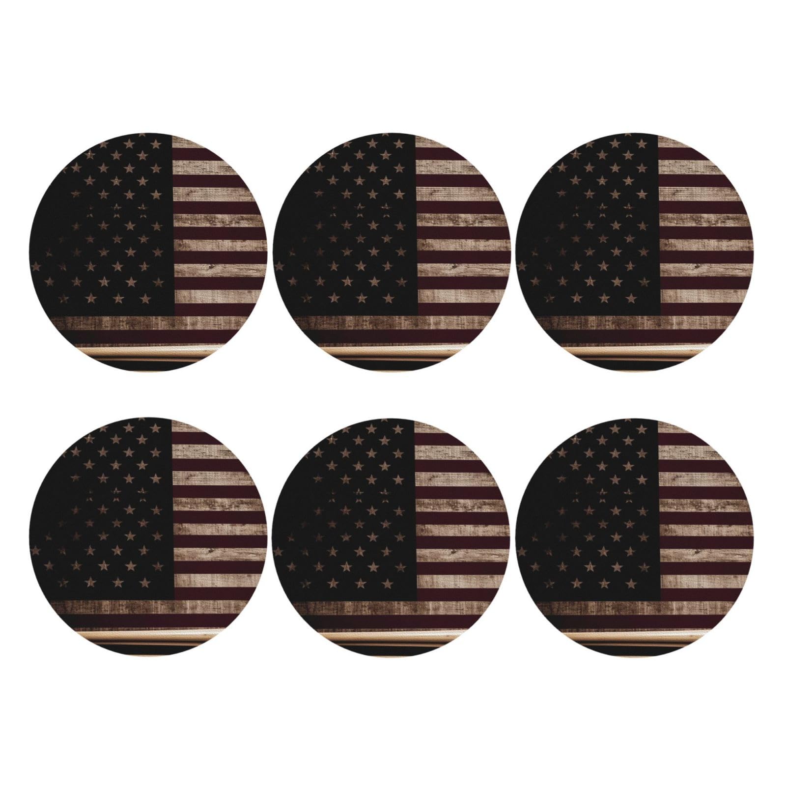 6pcs Leather Coasters for Drinks, American Flag and Baseball Bat Drink Coasters for Tabletop Protection, 4" Cup Coasters for Coffee Table Decor, Non-Slip Drinking Cup Mat for Hot Or Cold Drink