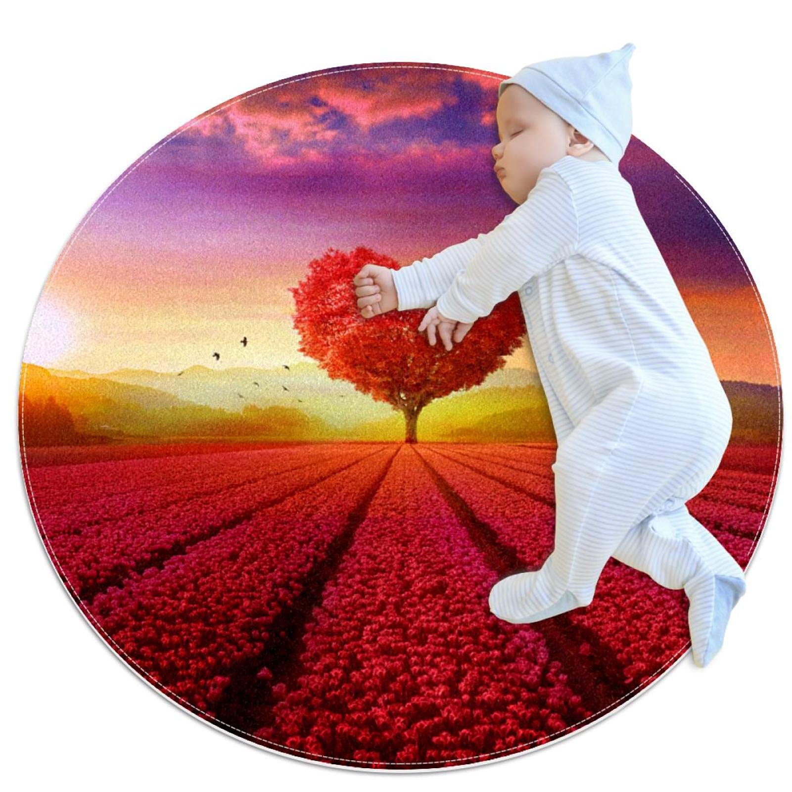 Tapis rond pour salon et chambre d'enfant style champêtre JDEZ 100cm