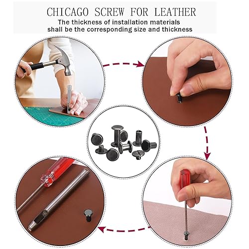 Miniatura 10 de 50 juegos de tornillos Chicago de bronce de 16 pulgadas, ideales para manualidades de cuero, fijaciones y reparaciones, tornillos de remache fuertes
