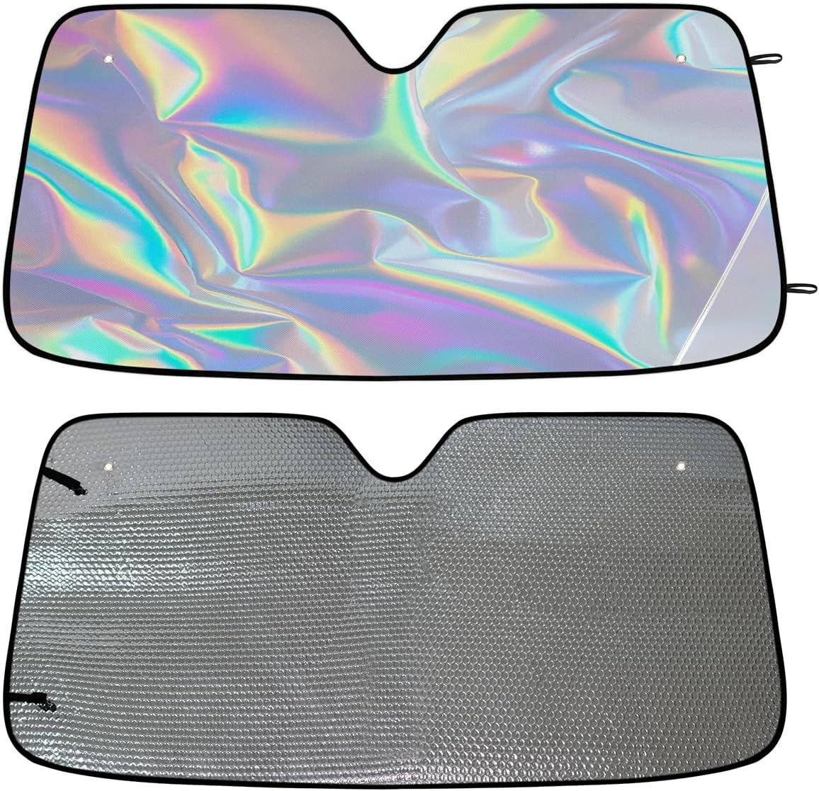Colorful Iridescent Print Windshield Sun Shade Foldable Car Sun Shade Windshield Block UV Rays Sun Visor Automotive Front Windows Protector Universal Fits Cars Trucks, 55x27.5 in