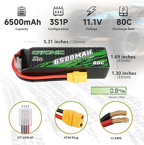 Miniatura 2 de OVONIC Lipo Batería 80C 6500mah 3S 11.1V Hardcase con XT90 Plug para Arrma Rc batería de coche