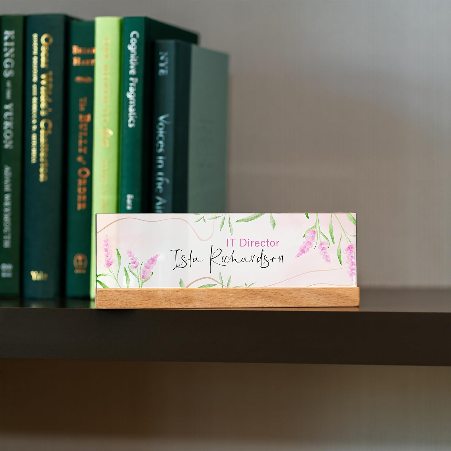 Office Desk Nameplate Personalized, Acrylic Desk Plaque with Wooden Base, Custom Desk Plaques Personalized Engraved, Desk Accessories for Women, Office Gifts for Employee (Flowers 11)