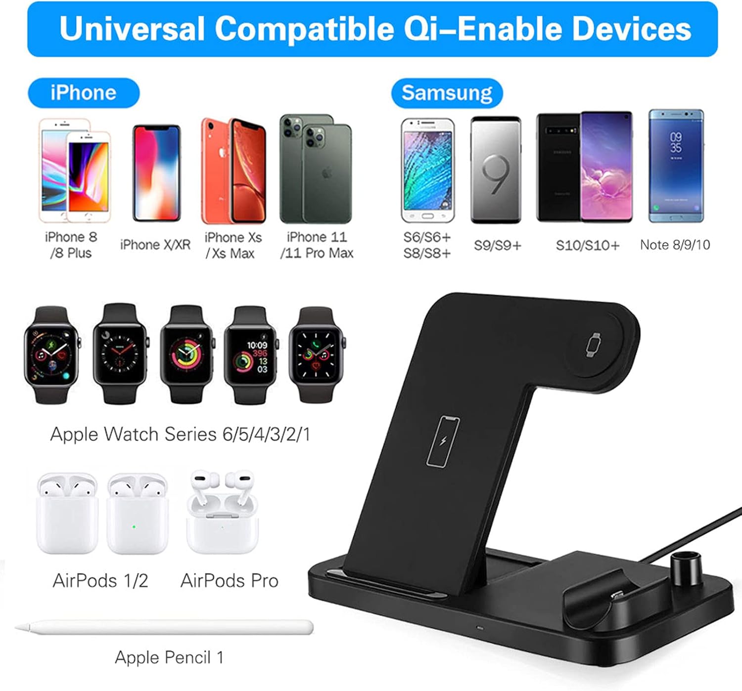 Wireless Charger Dock 4 in 1 Fast Charging Station, iKALULA Nightstand QI Quick Charger, Foldable Adjustable Stand : Cell Phones & Accessories