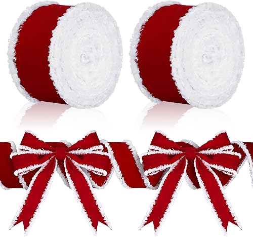 Miniatura 9 de 2 rollos de cintas decorativas de terciopelo navideño, rollos de cintas decorativas para manualidades, tela de tela, cinta de borde de alambre para
