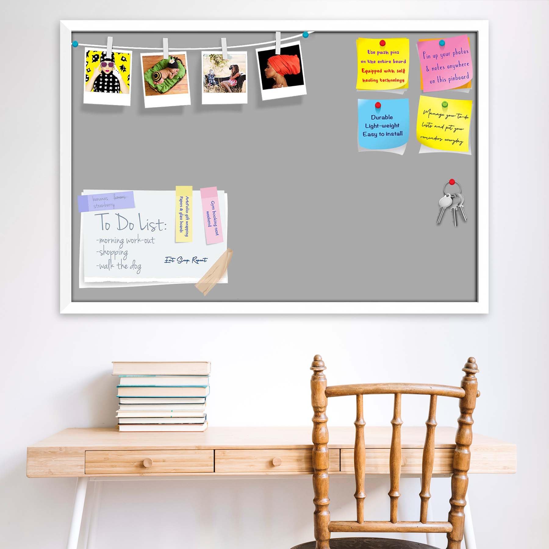 ArtzFolio Greys Family Dark Gray Colour | Bulletin Board Notice Pin Board | Vision Soft Board Combo with Thumb Push Pins & Sticky Notes | White Frame | 36 x 24 inch (91 x 61 cms)-image-18