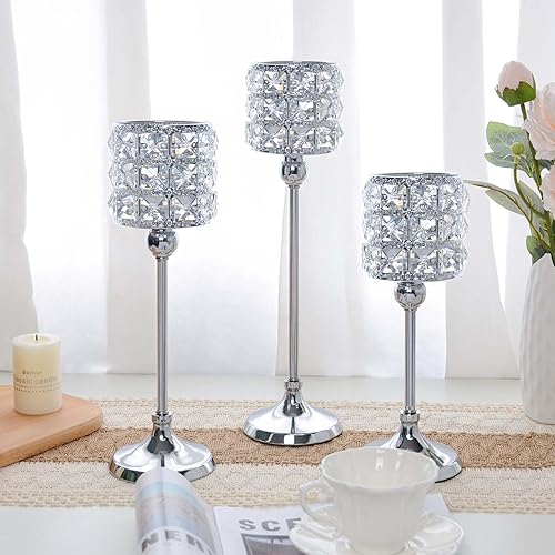 Juego de 3 candelabros para decoración de bodas, centros de mesa de cristal para mesa, portavelas para Halloween, Navidad, fiesta, decoración de