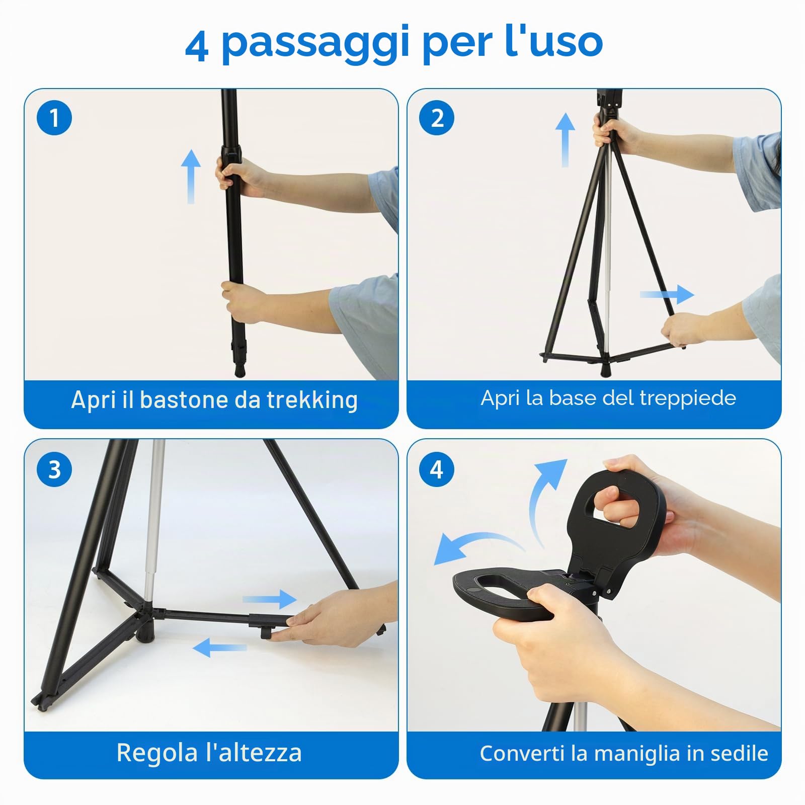 Bastone Da Passeggio Con Sgabello Pieghevole, Bastoni Trekking Pieghevoli, Bastone Con Seduta Regolabili In Altezza A 7 Livelli, Bastone Pieghevole Per Anziani Per Trekking, Campeggio, Viaggi