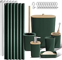 Clara Clark 20PC Hunter Green Bathroom Accessories Set - Shower Curtain Liner Hooks Toilet Brush Trash Can Soap Dispenser Bamboo Accents