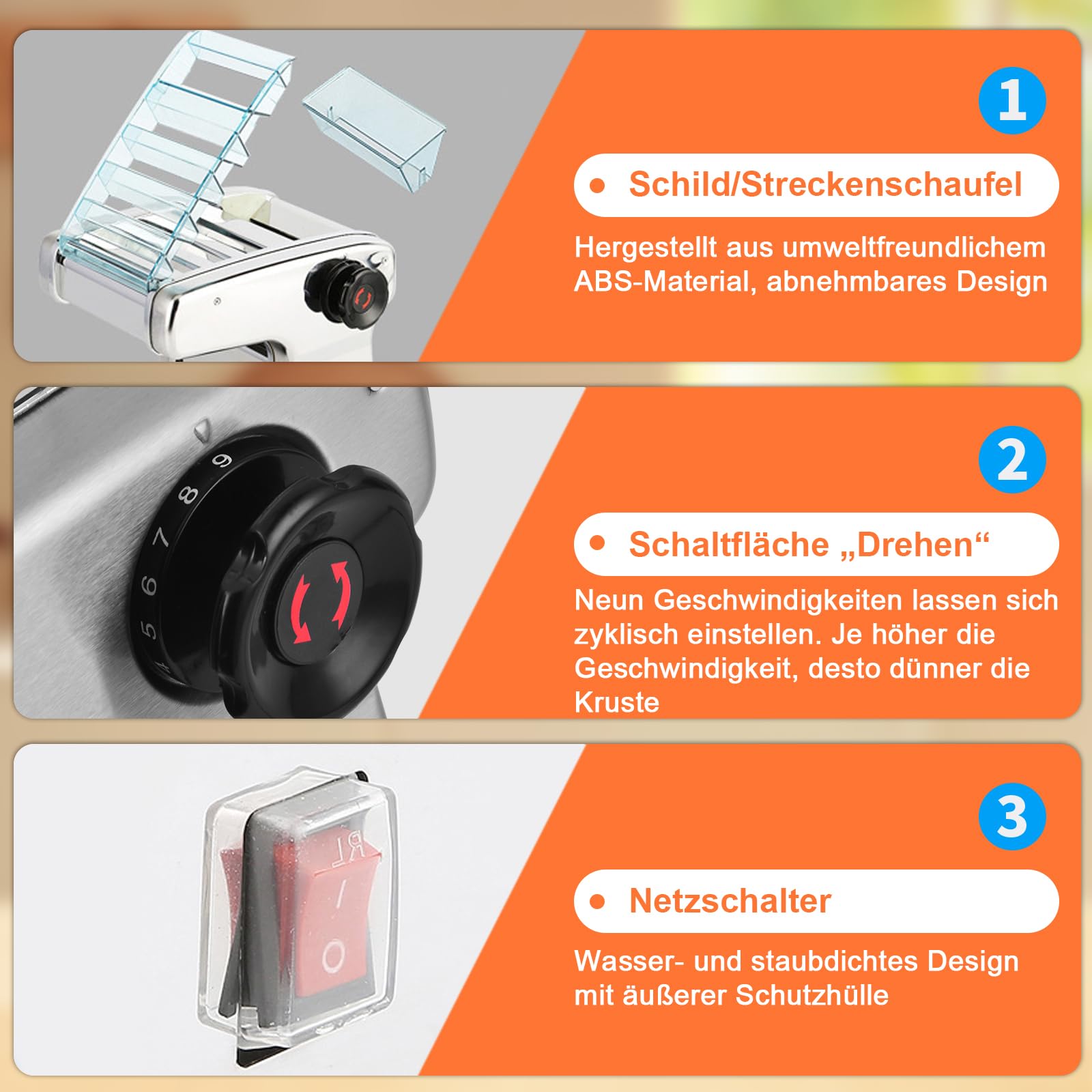 Macchina per pasta elettrica da 135 W, in acciaio inox, per la preparazione di spaghetti e lasagne, con 4 lame di larghezza (2 mm, 2,5 mm, 4 mm, 9 mm) e 9 spessori variabili di impasto