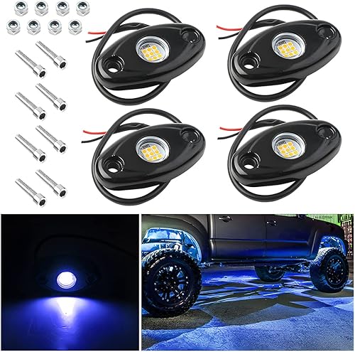 Luces de Roca para Camiones, 4 Módulos de Luces LED de Roca, Kits de Luces de Neón de Roca Impermeables IP67 para Camioneta ATV Todoterreno SUV,