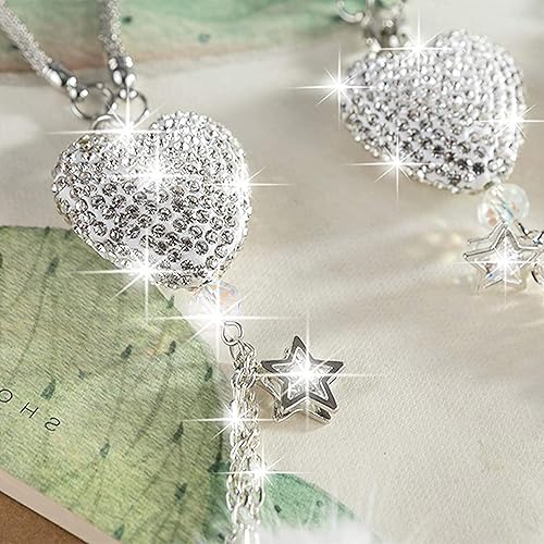 Miniatura 3 de JEYODA Bola de diamante de cristal forma de corazón espejo retrovisor borla colgante decoración del coche regalo creativo (negro)