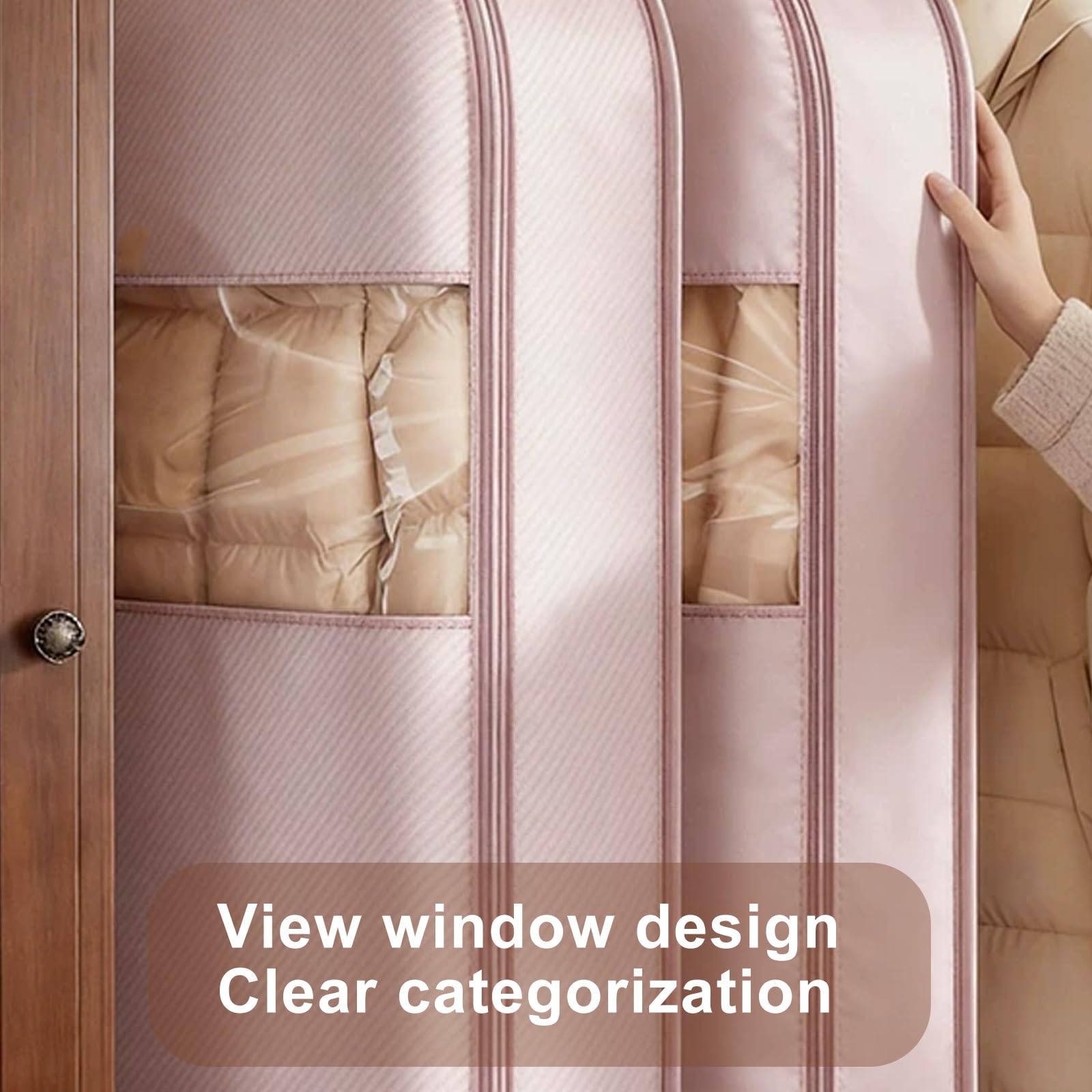 Juego de 2 Fundas Ropa, Fundas Abrigos para Colgar, de Fibra de Poliéster con Ventana Transparente, Aptas para Edredones y Abrigos(90 * 57 * 15cm/35 * 22 * 6in)