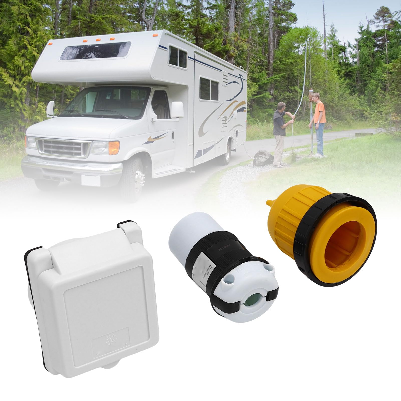 Marhynchus 30A RV Power Inlet Outlet Kit Shore NEMA L5 30P Connettore Maschio e NEMA L5 30R Connettore Femmina con Anello di Bloccaggio Copertura Protettiva per Carovane